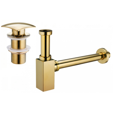 Mexen Waschbecken-Halbsiphon quadratisch mit Klick-Klack-Verschluss, ohne Überlauf, gold - 7991660-50