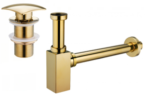 Mexen Waschbecken-Halbsiphon quadratisch mit Klick-Klack-Verschluss, ohne Überlauf, gold - 7991660-50