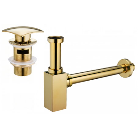 Mexen quadratischer Waschbecken-Halbsyphon mit Klick-Klack-Verschluss, mit Überlauf, gold - 7992660-50