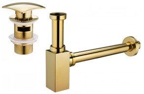 Mexen quadratischer Waschbecken-Halbsyphon mit Klick-Klack-Verschluss, mit Überlauf, gold - 7992660-50