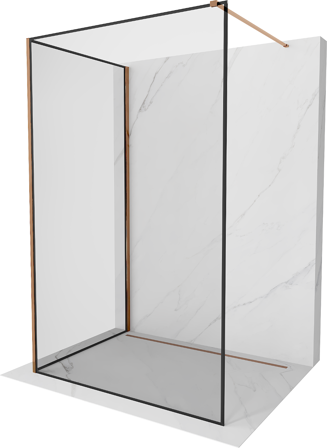 Mexen Kioto Duschwand Walk-in 120 x 70 cm, schwarzes Muster, roségold - 800-120-212-60-70-070