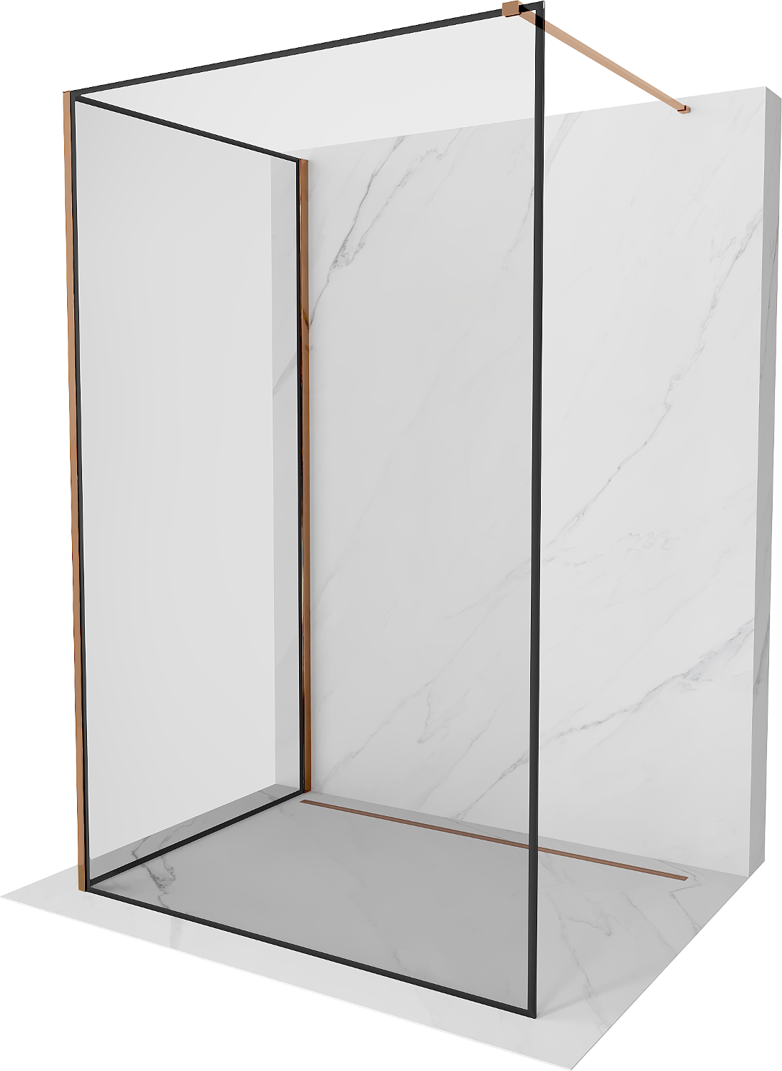 Mexen Kioto Duschwand Walk-in 90 x 70 cm, schwarzes Muster, roségold - 800-090-212-60-70-070