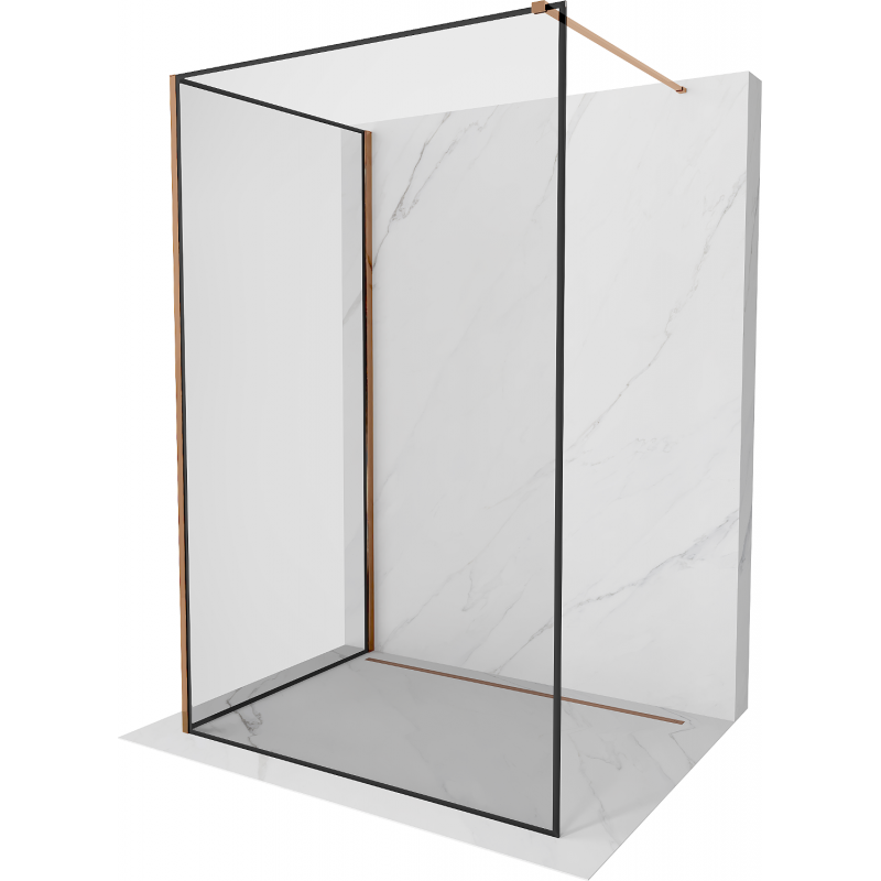 Mexen Kioto Duschwand Walk-in 130 x 80 cm, schwarzer Rahmen, Roségold - 800-130-212-60-70-080
