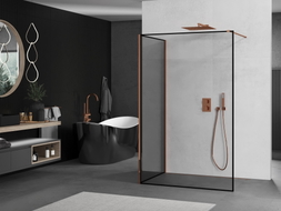 Mexen Kioto Duschwand Walk-in 140 x 110 cm, schwarzer Rahmen, Roségold - 800-140-212-60-70-110