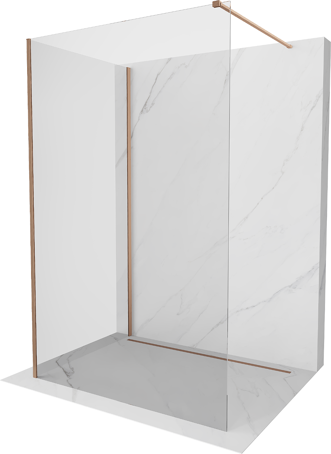 Mexen Kioto Duschwand Walk-in 125 x 70 cm, transparent, gebürstetes Kupfer - 800-125-212-65-00-070