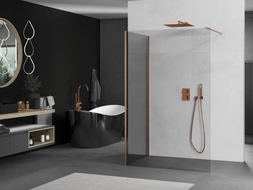 Mexen Kioto Duschwand Walk-in 130 x 75 cm, transparent, gebürstetes Kupfer - 800-130-212-65-00-075
