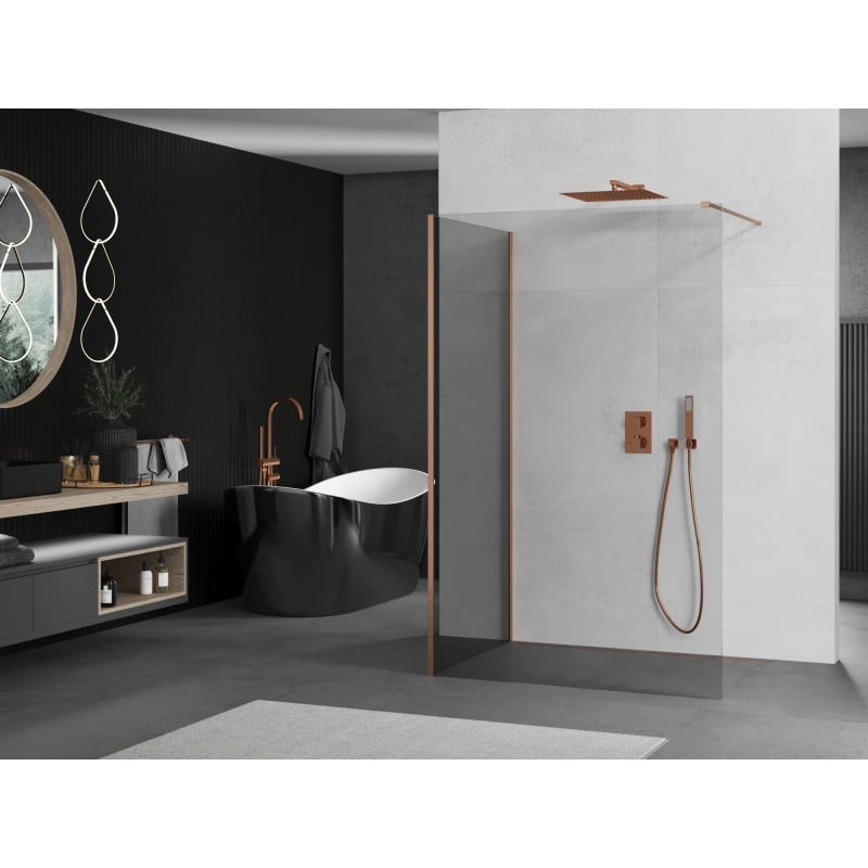 Mexen Kioto Duschwand Walk-in 120 x 80 cm, transparent, gebürstetes Kupfer - 800-120-212-65-00-080
