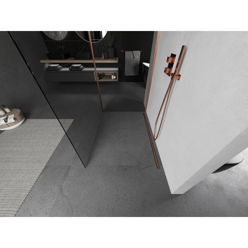 Mexen Kioto Duschwand Walk-in 110 x 85 cm, transparent, gebürstetes Kupfer - 800-110-212-65-00-085