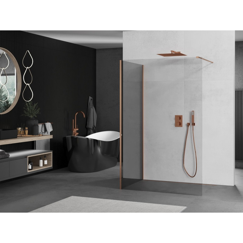 Mexen Kioto Duschwand Walk-in 125 x 100 cm, transparent, gebürstetes Kupfer - 800-125-212-65-00-100