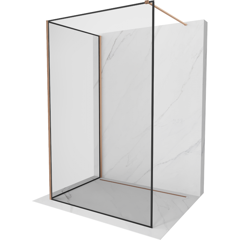 Mexen Kioto Duschwand Walk-in 100 x 80 cm, schwarzer Rahmen, gebürstetes Kupfer - 800-100-212-65-70-080