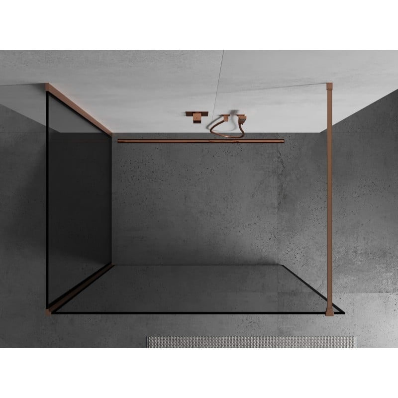 Mexen Kioto Duschwand Walk-in 90 x 90 cm, schwarzer Rahmen, gebürstetes Kupfer - 800-090-212-65-70-090