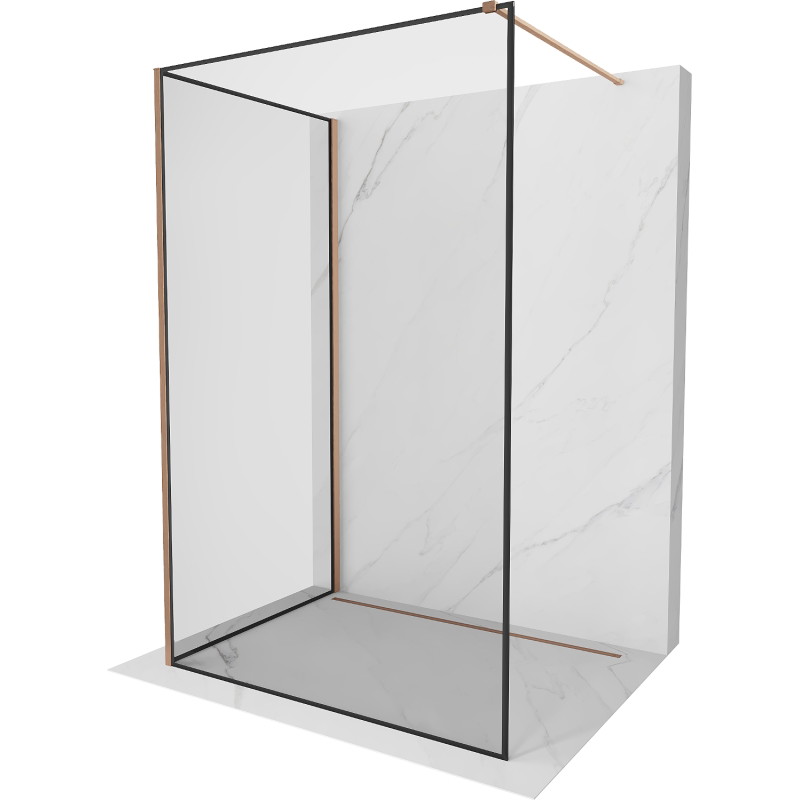 Mexen Kioto Duschwand Walk-in 140 x 100 cm, schwarzer Rahmen, gebürstetes Kupfer - 800-140-212-65-70-100