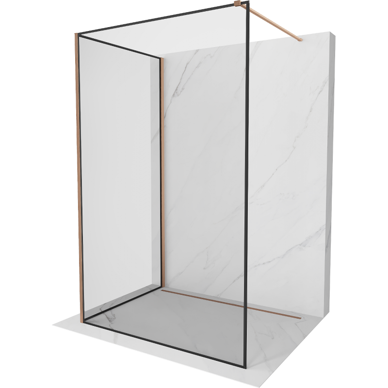 Mexen Kioto Walk-in-Dusche 110 x 110 cm, schwarzes Muster, gebürstetes Messing - 800-110-212-65-70-110