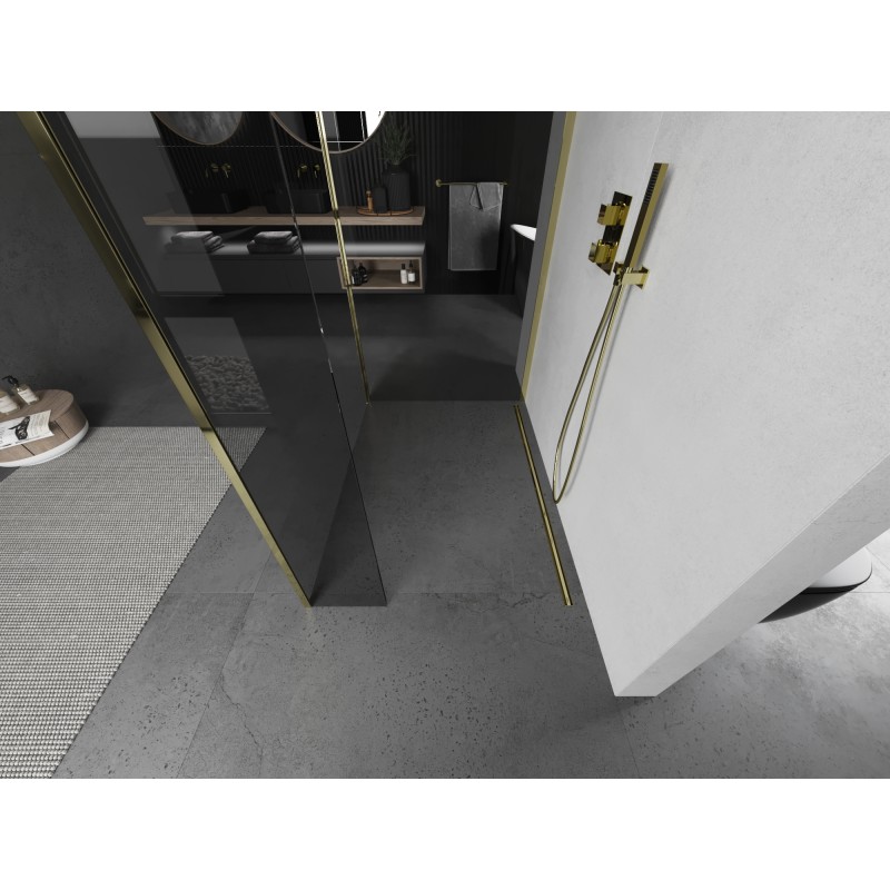 Mexen Kioto Duschwand Walk-in 100 x 100 x 30 cm, transparent, gold - 800-100-100-221-50-00-030