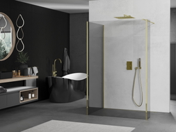 Mexen Kioto Duschwand Walk-in 125 x 100 x 30 cm, transparent, gold - 800-125-100-221-50-00-030