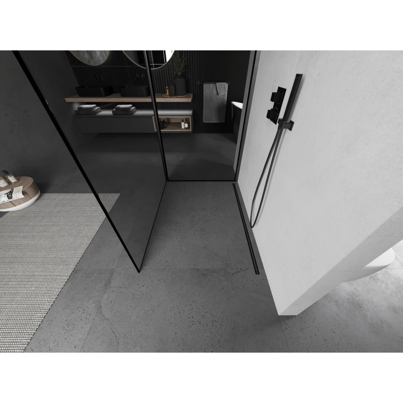 Mexen Kioto Duschwand Walk-in 100 x 100 cm, schwarzer Rahmen, gun gray gebürstet - 800-100-212-66-70-100