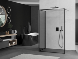 Mexen Kioto Duschwand Walk-in 130 x 110 cm, schwarzer Rahmen, gebürstetes Gun Grau - 800-130-212-66-70-110
