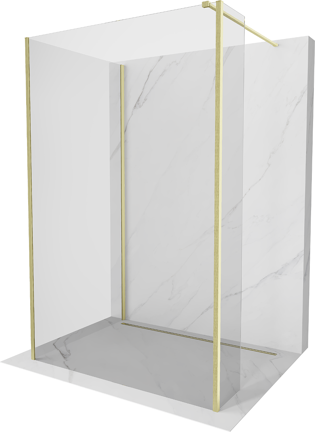 Mexen Kioto Walk-in Duschwand 90 x 70 x 30 cm, transparent, gebürstetes Gold - 800-090-070-221-55-00-030