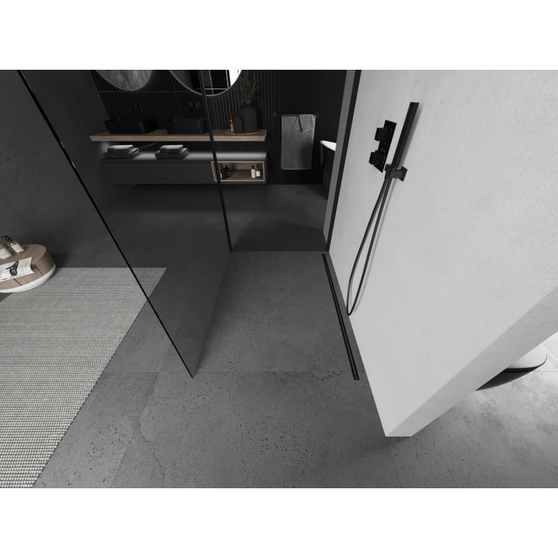 Mexen Kioto Duschwand Walk-in 100 x 80 cm, transparent, schwarz - 800-100-212-70-00-080