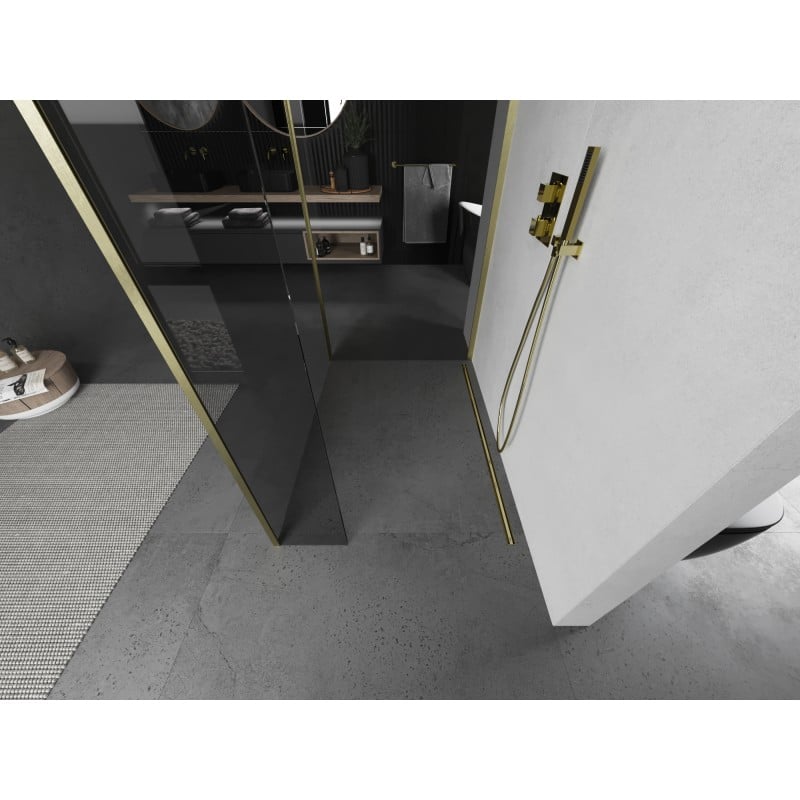 Mexen Kioto Duschwand Walk-in 135 x 80 x 30 cm, transparent, gebürstetes Gold - 800-135-080-221-55-00-030