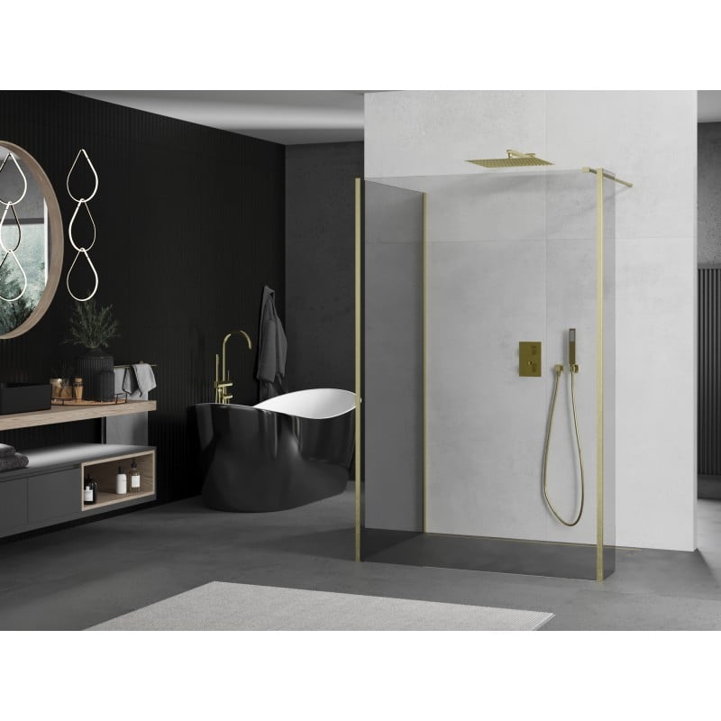Mexen Kioto Duschwand Walk-in 140 x 95 x 30 cm, transparent, gebürstetes Gold - 800-140-095-221-55-00-030