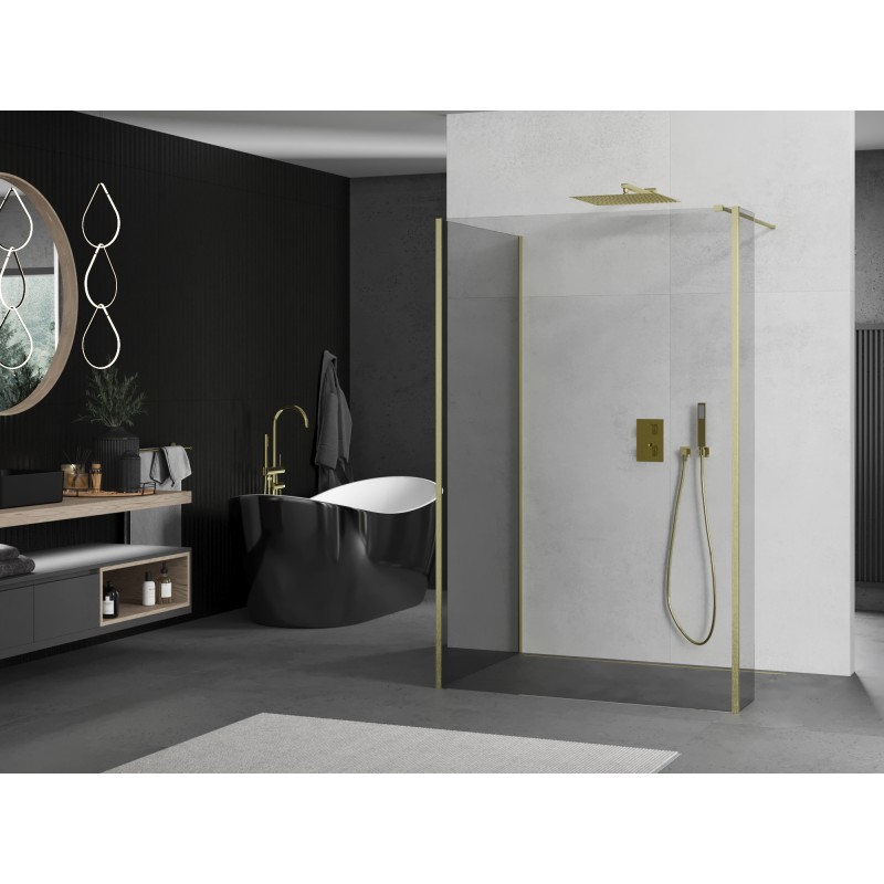 Mexen Kioto Duschwand Walk-in 105 x 100 x 30 cm, transparent, gold gebürstet - 800-105-100-221-55-00-030