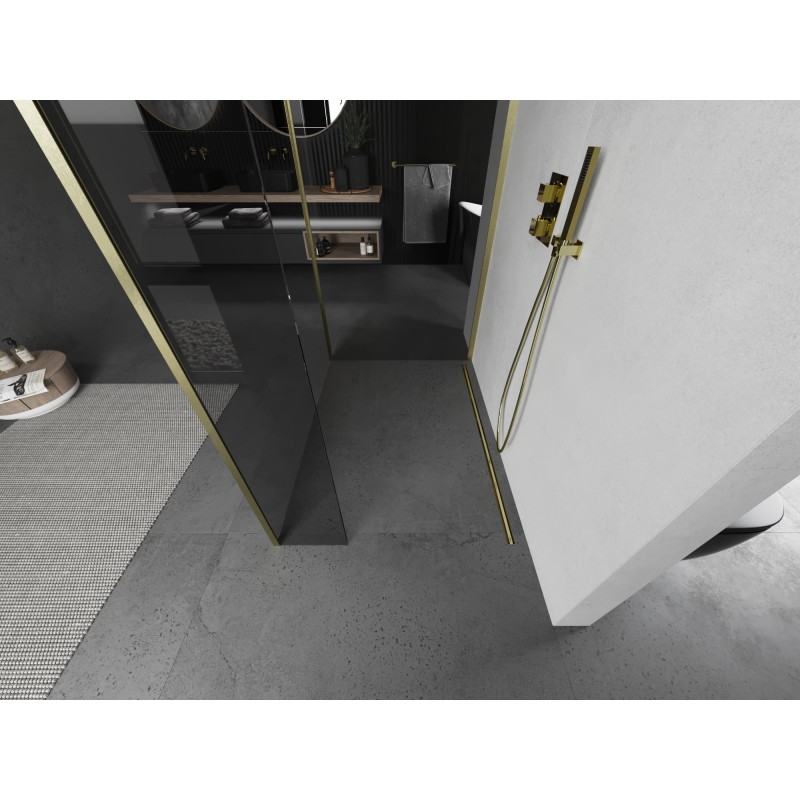 Mexen Kioto Duschwand Walk-in 140 x 100 x 40 cm, transparent, gold gebürstet - 800-140-100-221-55-00-040