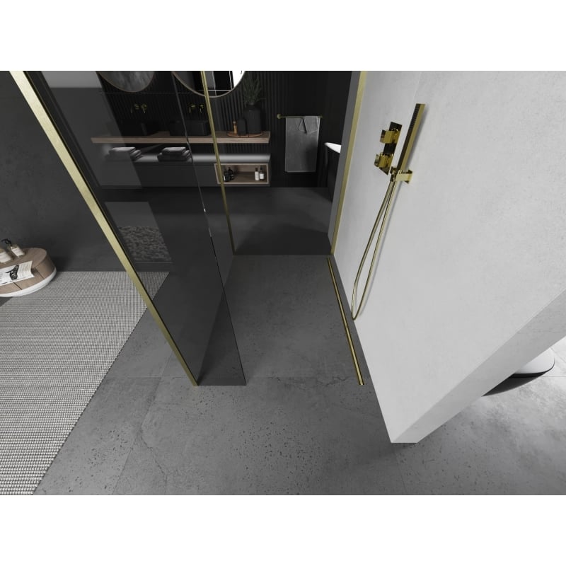 Mexen Kioto Duschwand Walk-in 130 x 105 x 40 cm, transparent, gold gebürstet - 800-130-105-221-55-00-040