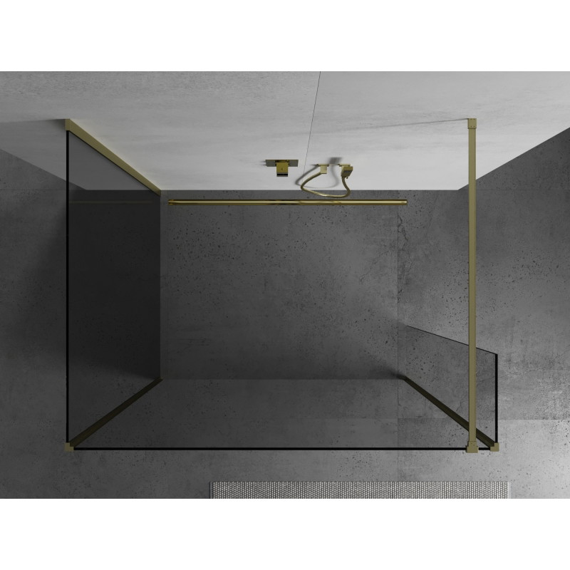 Mexen Kioto Duschwand Walk-in 130 x 105 x 40 cm, transparent, gold gebürstet - 800-130-105-221-55-00-040