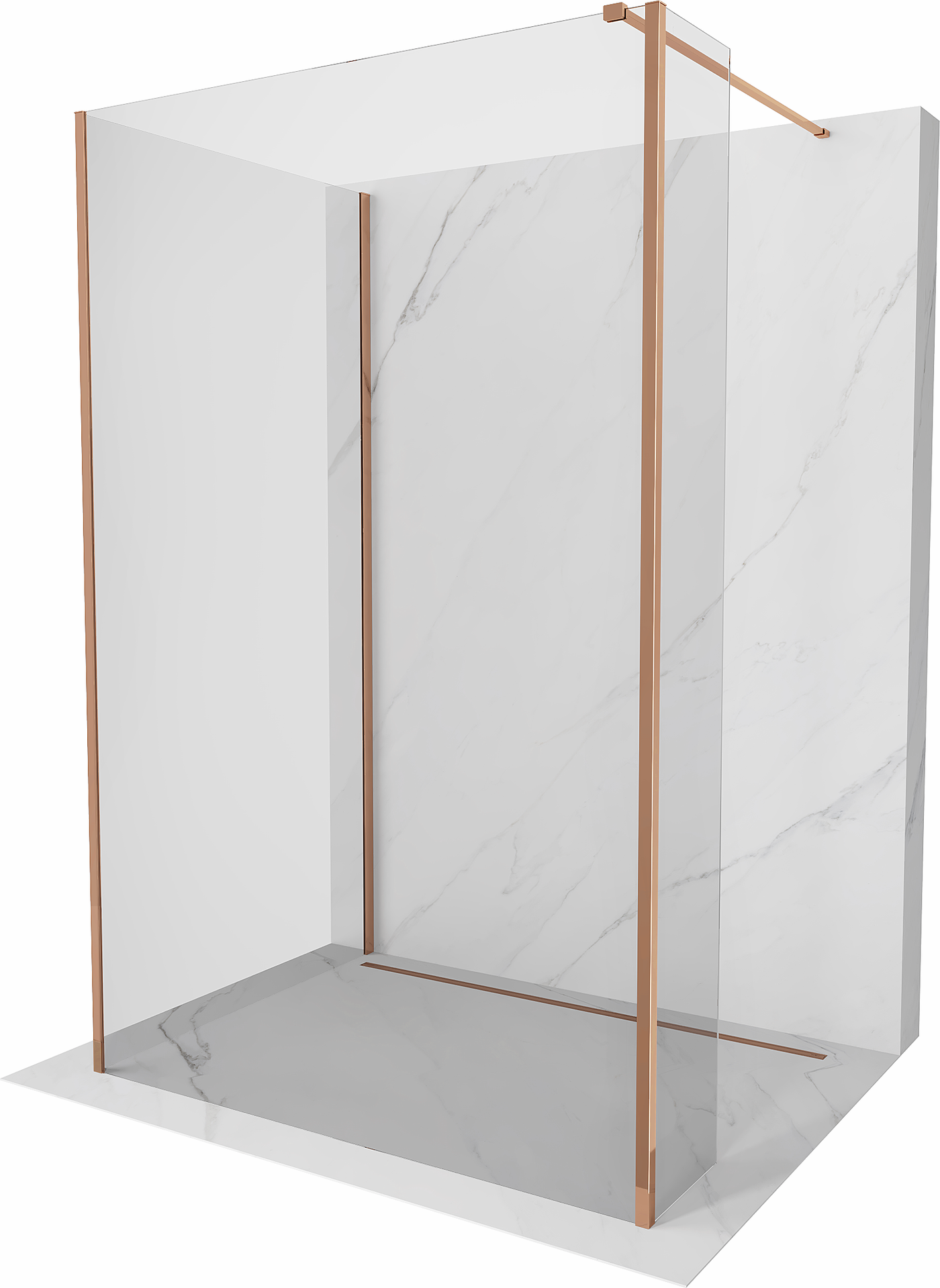 Mexen Kioto Duschwand Walk-in 125 x 70 x 30 cm, transparent, roségold - 800-125-070-221-60-00-030