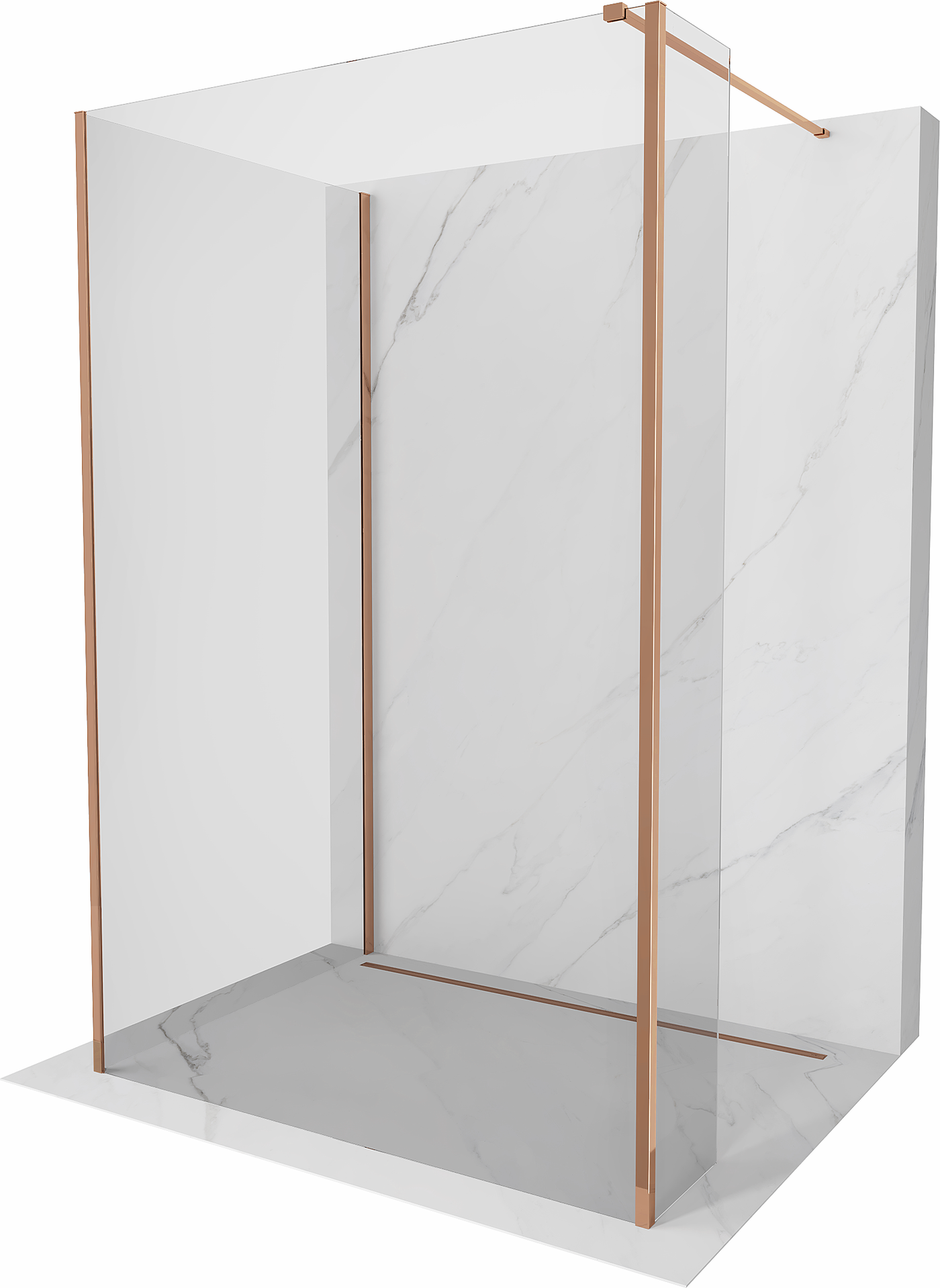 Mexen Kioto Duschwand Walk-in 140 x 70 x 30 cm, transparent, roségold - 800-140-070-221-60-00-030