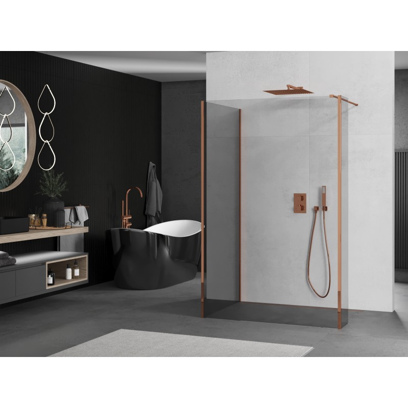 Mexen Kioto Duschwand Walk-in 125 x 80 x 30 cm, transparent, Roségold - 800-125-080-221-60-00-030
