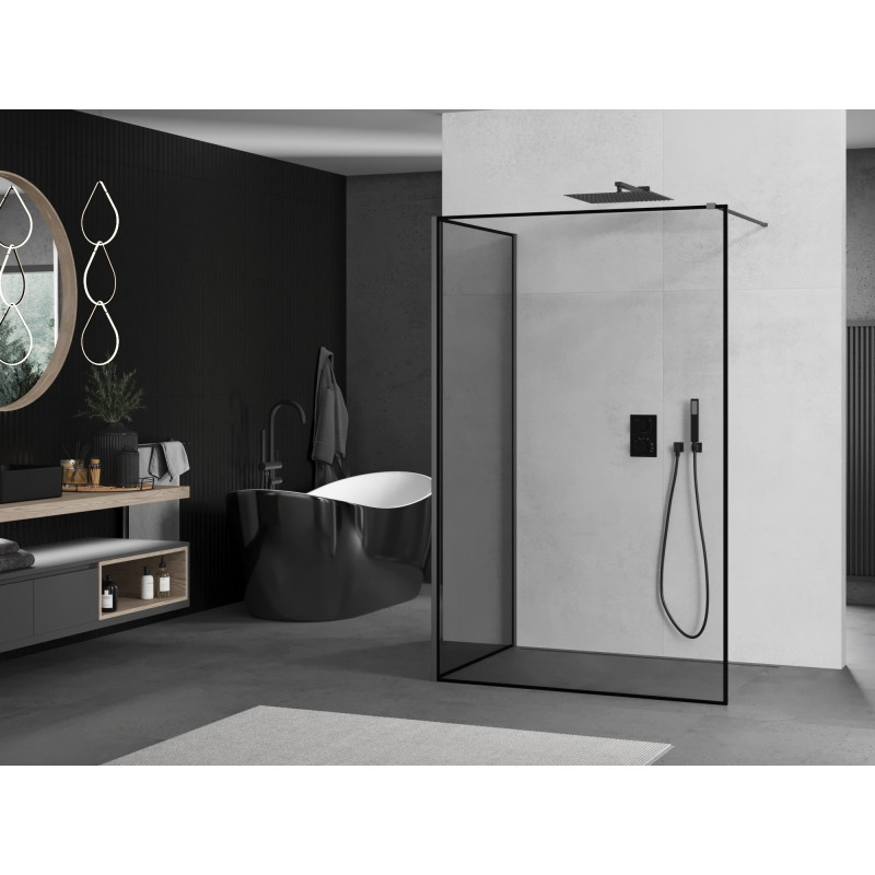 Mexen Kioto Duschwand Walk-in 120 x 120 cm, schwarzer Rahmen, Gun Metal - 800-120-212-95-70-120