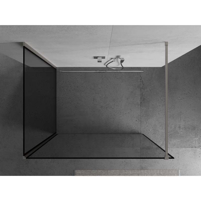 Mexen Kioto Duschwand Walk-in 130 x 70 cm, schwarzer Rahmen, gebürstetes Nickel - 800-130-212-97-70-070