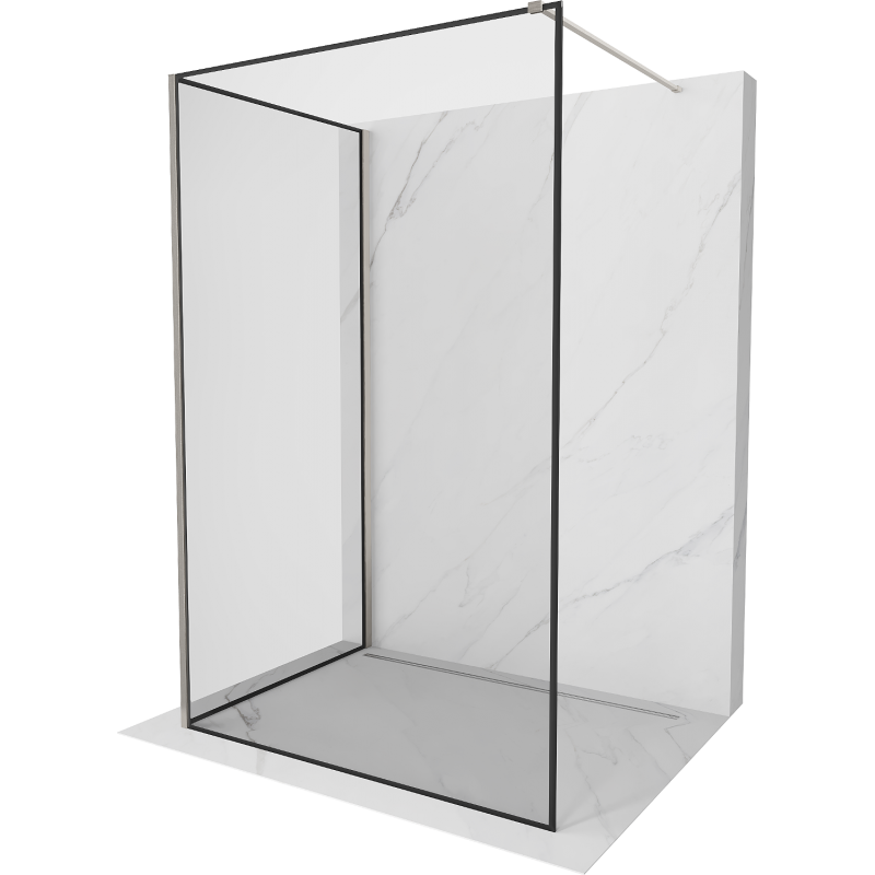 Mexen Kioto Duschwand Walk-in 130 x 100 cm, schwarzer Rahmen, gebürstetes Nickel - 800-130-212-97-70-100