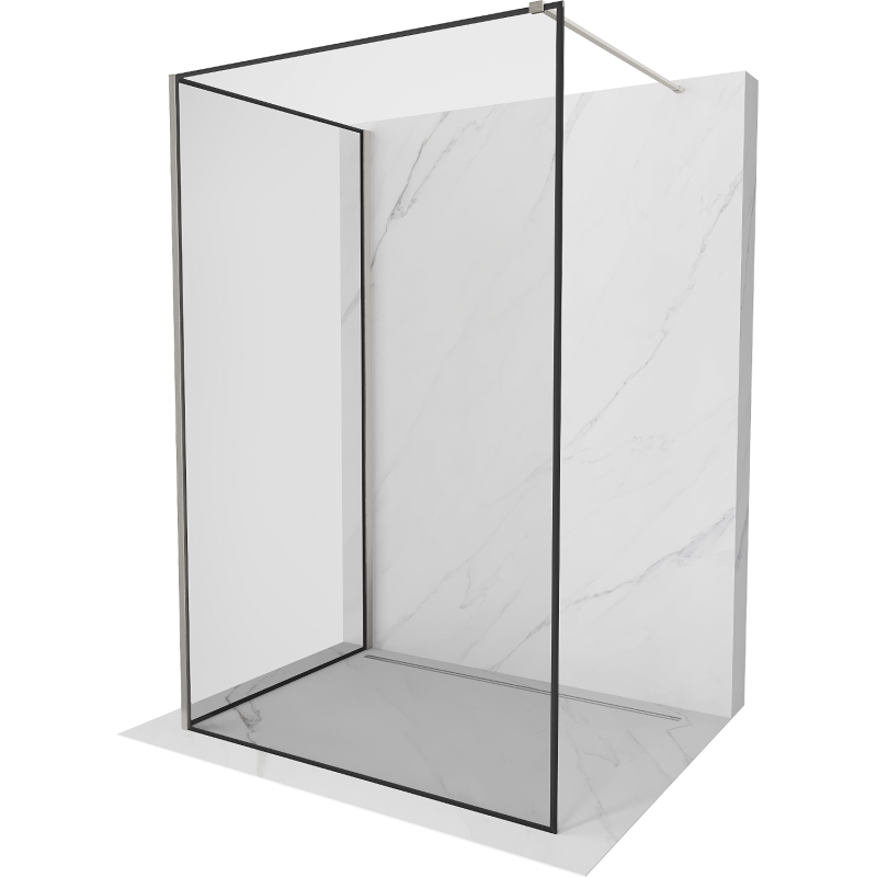 Mexen Kioto Duschwand Walk-in 130 x 120 cm, schwarzer Rahmen, gebürsteter Nickel - 800-130-212-97-70-120