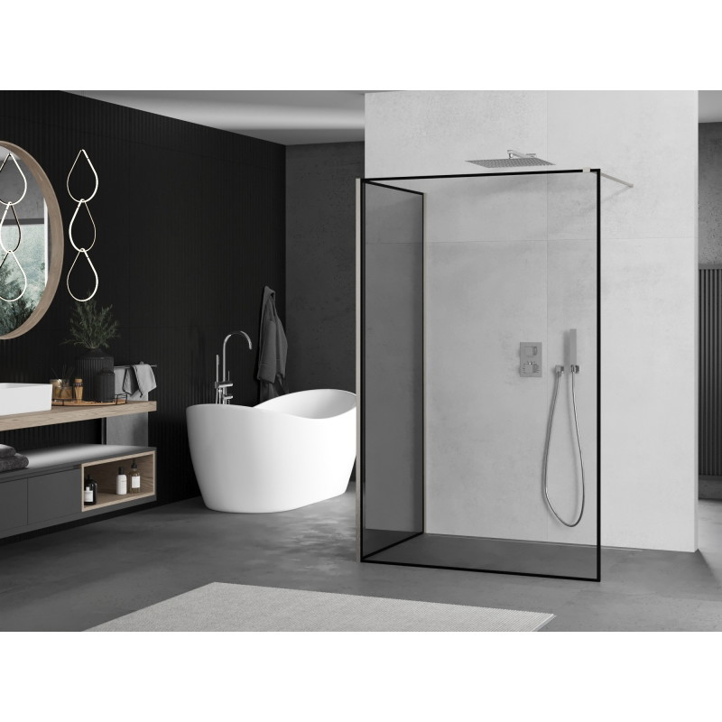 Mexen Kioto Duschwand Walk-in 140 x 110 cm, schwarzer Rahmen, gebürsteter Nickel - 800-140-212-97-70-110