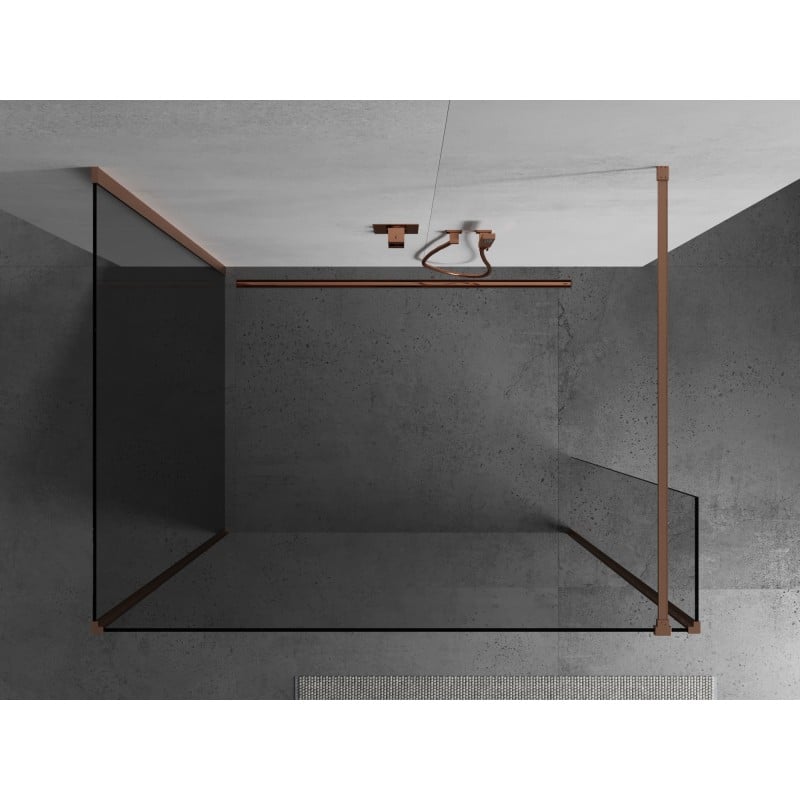 Mexen Kioto Duschwand Walk-in 100 x 75 x 30 cm, transparent, gebürstetes Kupfer - 800-100-075-221-65-00-030