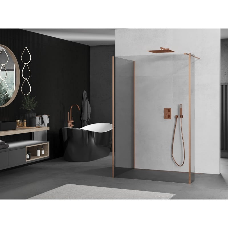 Mexen Kioto Duschwand Walk-in 140 x 80 x 30 cm, transparent, gebürstetes Kupfer - 800-140-080-221-65-00-030