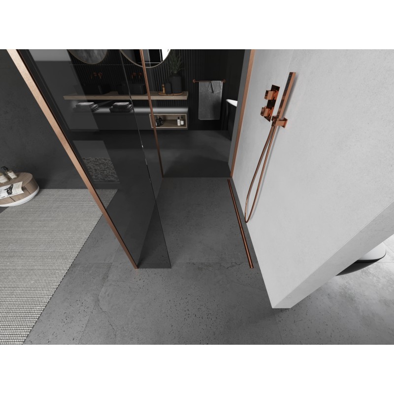 Mexen Kioto Duschwand Walk-in 100 x 85 x 30 cm, transparent, gebürstetes Kupfer - 800-100-085-221-65-00-030