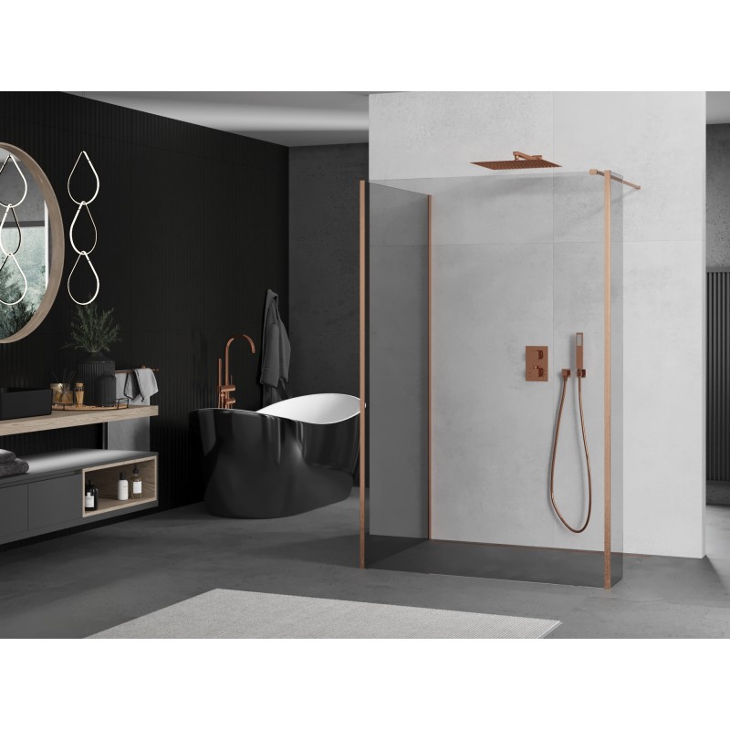 Mexen Kioto Duschwand Walk-in 140 x 105 x 30 cm, transparent, gebürstetes Kupfer - 800-140-105-221-65-00-030