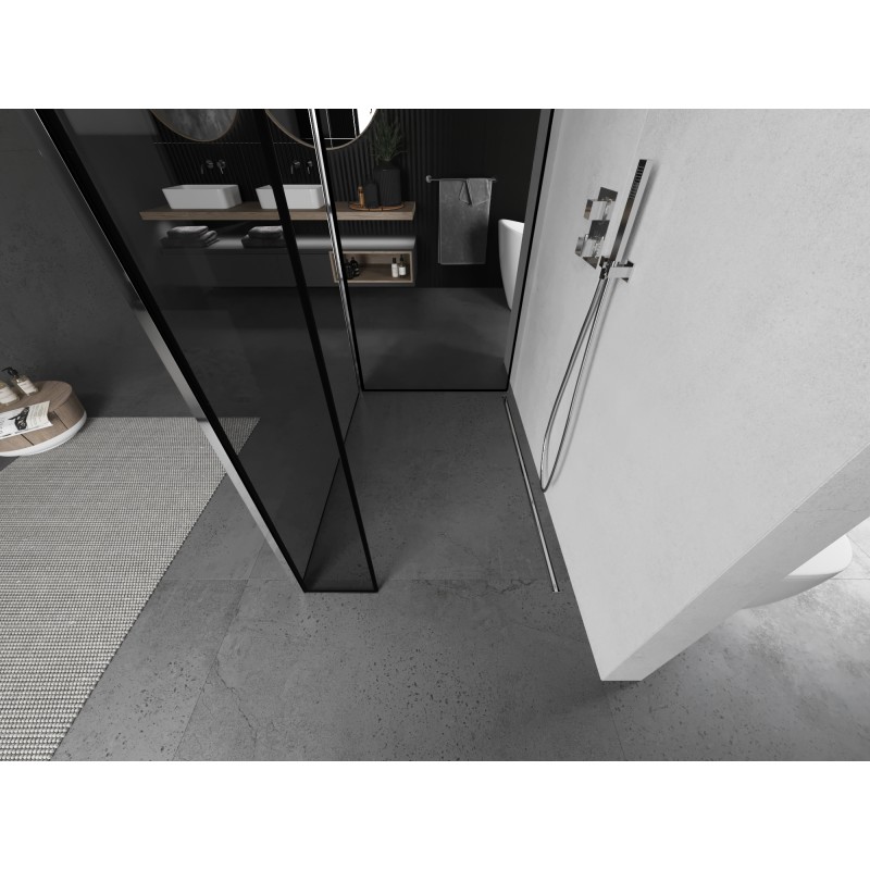 Mexen Kioto Duschwand Walk-in 110 x 70 x 30 cm, schwarzer Rahmen, Chrom - 800-110-070-221-01-70-030