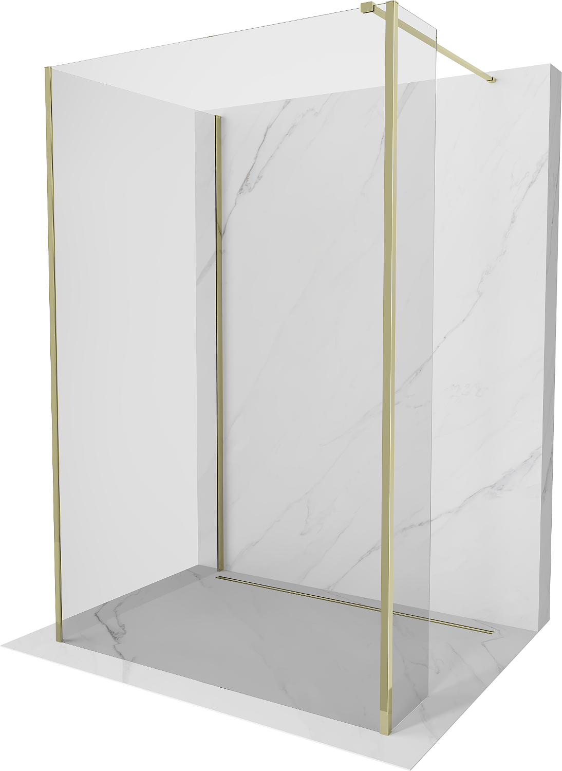 Mexen Kioto Walk-in Duschewand 130 x 75 x 30 cm, transparent, gold - 800-130-075-221-50-00-030