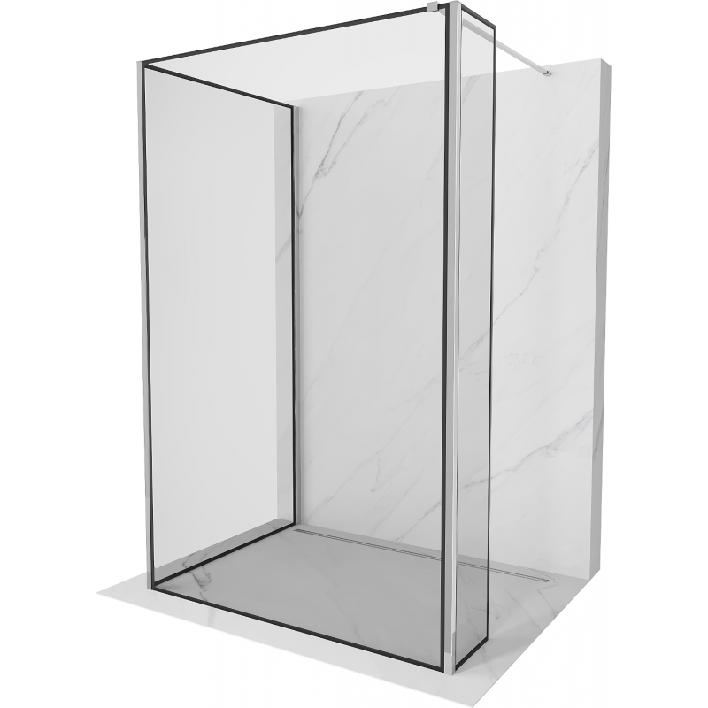 Mexen Kioto Duschwand Walk-in 100 x 70 x 40 cm, schwarzer Rahmen, Chrom - 800-100-070-221-01-70-040