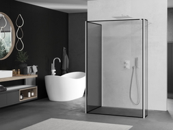 Mexen Kioto Duschwand Walk-in 110 x 100 x 30 cm, schwarzer Rahmen, weiß - 800-110-100-221-20-70-030