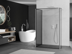 Mexen Kioto Duschwand Walk-in 120 x 110 x 40 cm, schwarzer Rahmen, weiß - 800-120-110-221-20-70-040