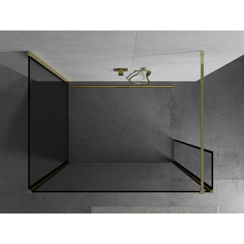 Mexen Kioto Duschwand Walk-in 90 x 80 x 30 cm, schwarzer Rahmen, gold - 800-090-080-221-50-70-030