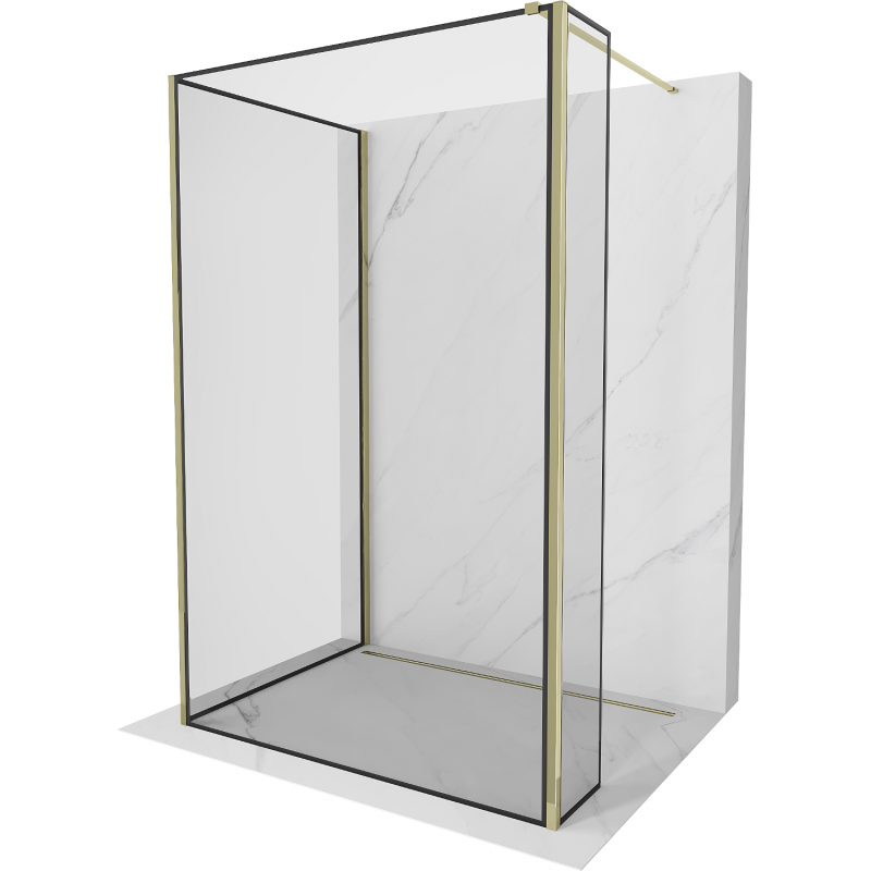 Mexen Kioto Duschwand Walk-in 100 x 100 x 30 cm, schwarzer Rahmen, gold - 800-100-100-221-50-70-030