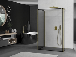 Mexen Kioto Duschwand Walk-in 90 x 70 x 40 cm, schwarzer Rahmen, Gold - 800-090-070-221-50-70-040