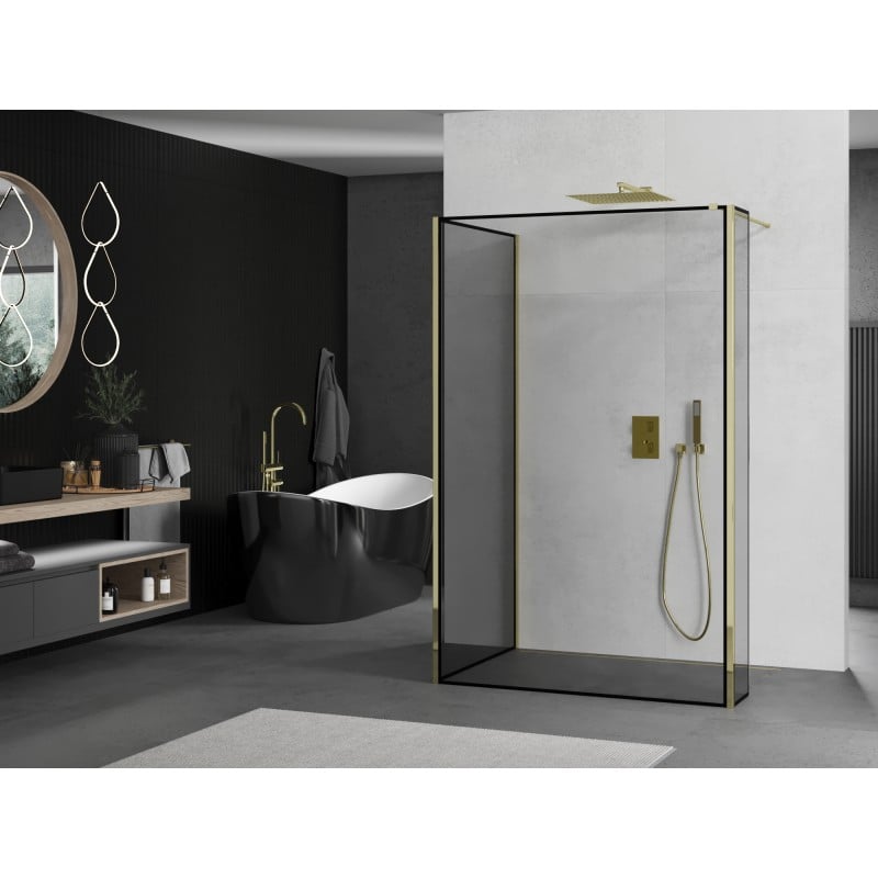 Mexen Kioto Duschwand Walk-in 100 x 70 x 40 cm, schwarzer Rahmen, gold - 800-100-070-221-50-70-040